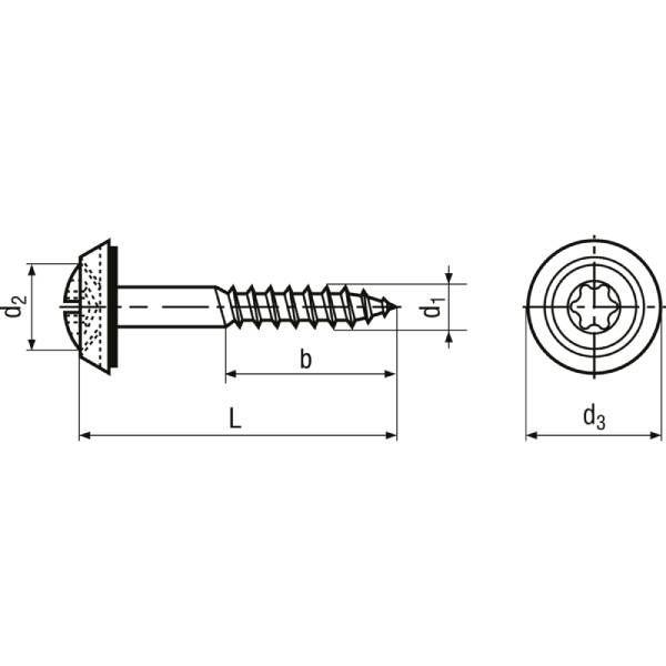 Bossard Facadeskrue 4,5x25 mm linsehoved med tætningsskive Rustfri A2 - 200 stk/pakke