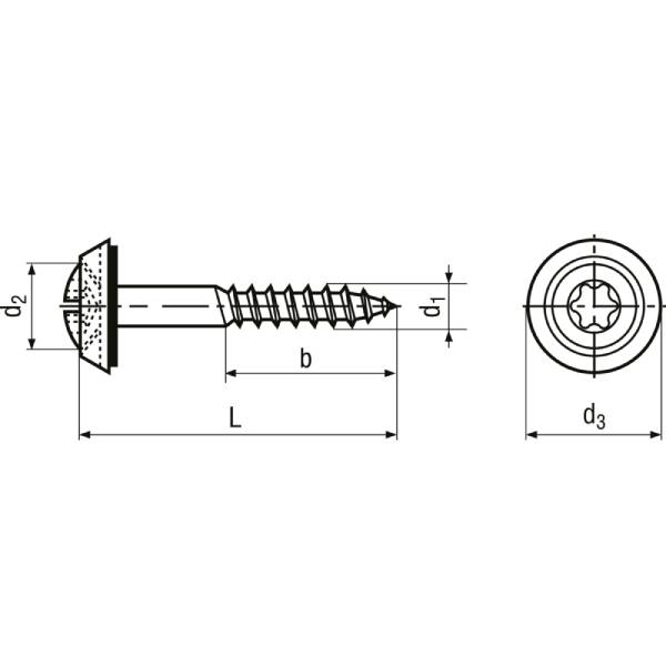 Bossard Facadeskrue 4,5x35 mm linsehoved m/tætningsskive Forkobret Rustfri A2 - 200 stk/pakke