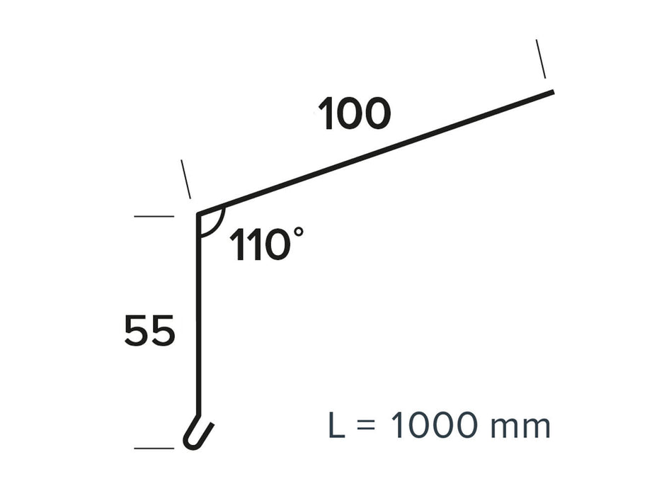 Tagfod nr 12, 100 mm flange alu 0,6x55x100x1000 mm