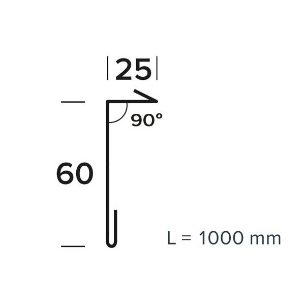 Løskant zink 60x25x1000 mm