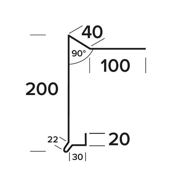 Wind scoop w/venting black aluminum right cut 1x200x40x100x1000 mm