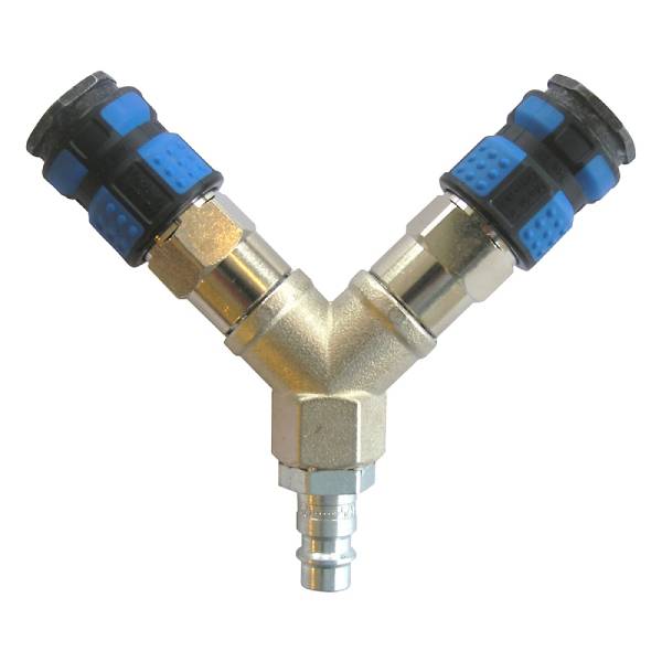 Y-piece with 2 quick couplings and 1 coupling nipple