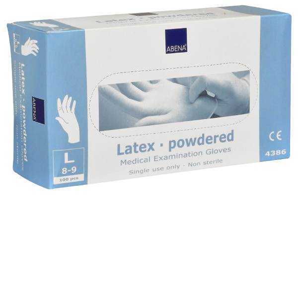 Engangshandske latex pudret str. 8-9 L 100 stk/kasse