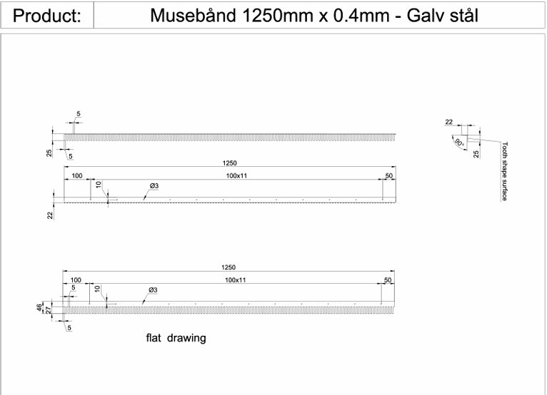 Musebeskytter 25mm, 1250 mm galvaniseret