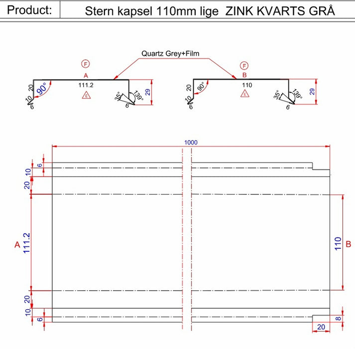 Sternkapsel 110mm lige - KVARTS GRÅ ZINK
