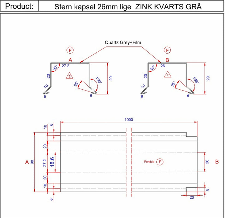 Sternkapsel 26mm lige - KVARTS GRÅ ZINK