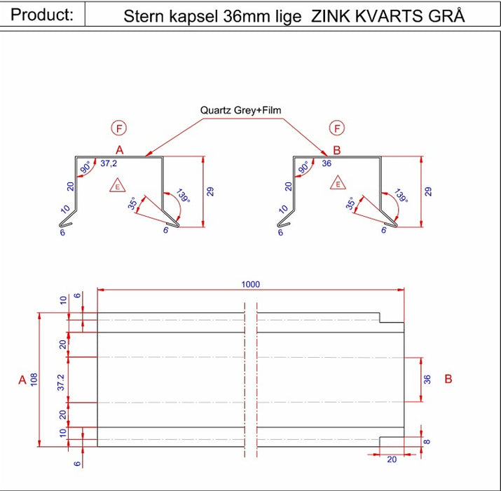Sternkapsel 36mm lige - KVARTS GRÅ ZINK