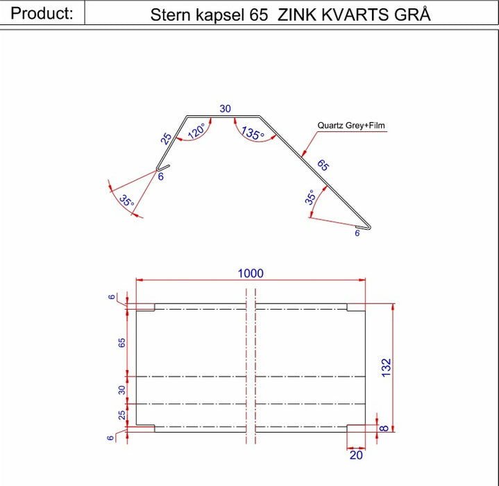 Sternkapsel 65mm skrå - KVARTS GRÅ ZINK