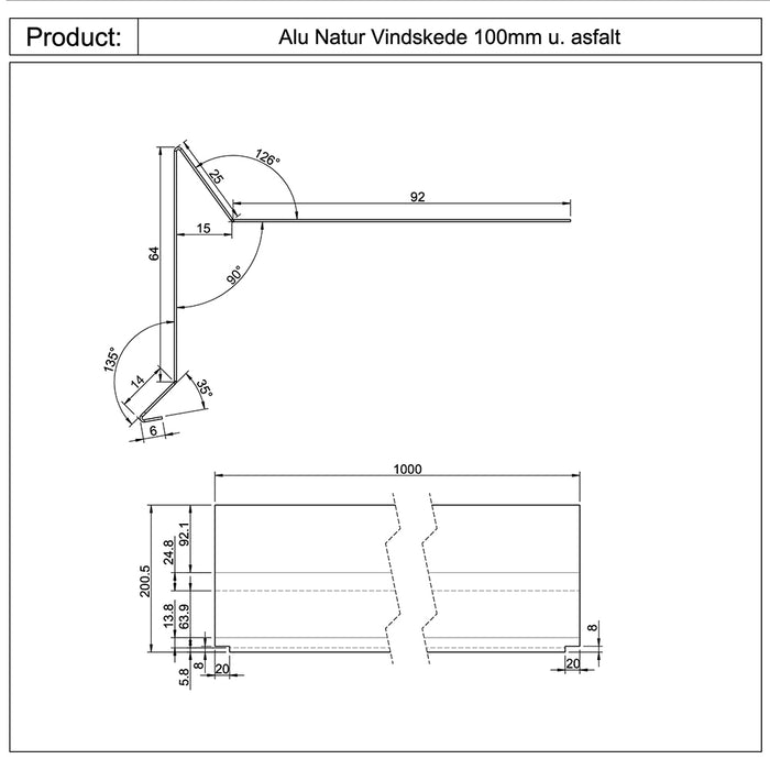 Vindskede 100 mm u/asfalt alu 60x100x1000 mm