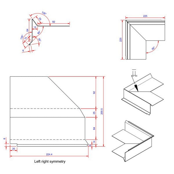 Wind scoop 0.6x100x225 corner outside Glossy alu