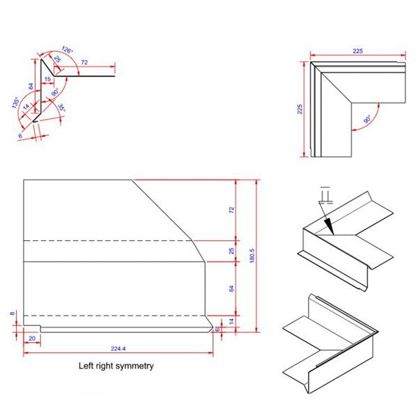 Vindskede 0,6x80x225 hjørne udvendigt Blank alu