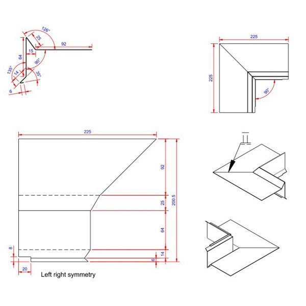 Wind scoop 0.6x100x225 corner inside Glossy alu
