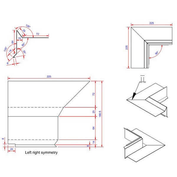 Vindskede 0,6x80x225 hjørne indvendigt Blank alu