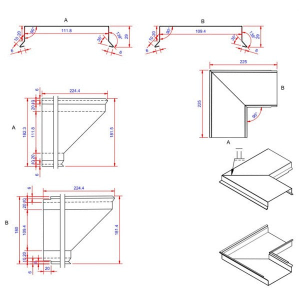 Sternkapsel 0,6x110x225 hjørne udvendigt Blank alu