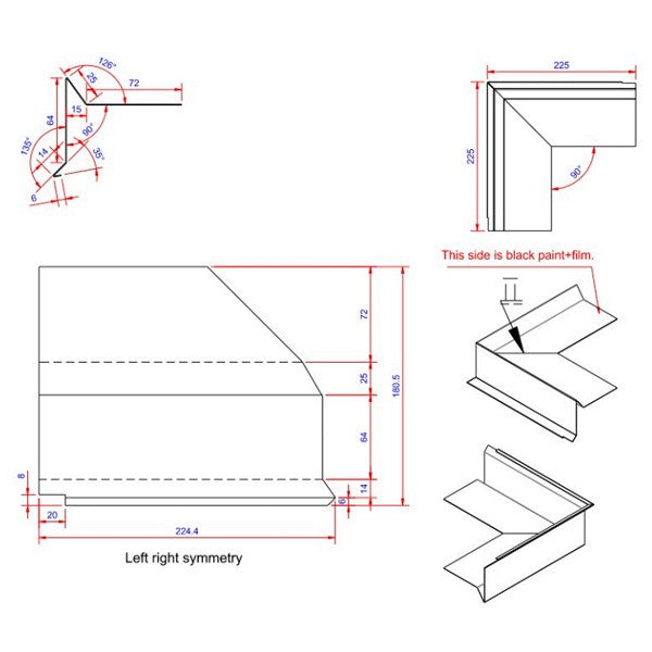 Vindskede 0,6x80x225 hjørne udvendigt Sort alu