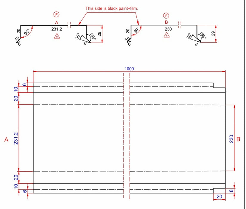Sternkapsel murkrone afdækning 230 mm lige SORT alu 20x230x1000 mm
