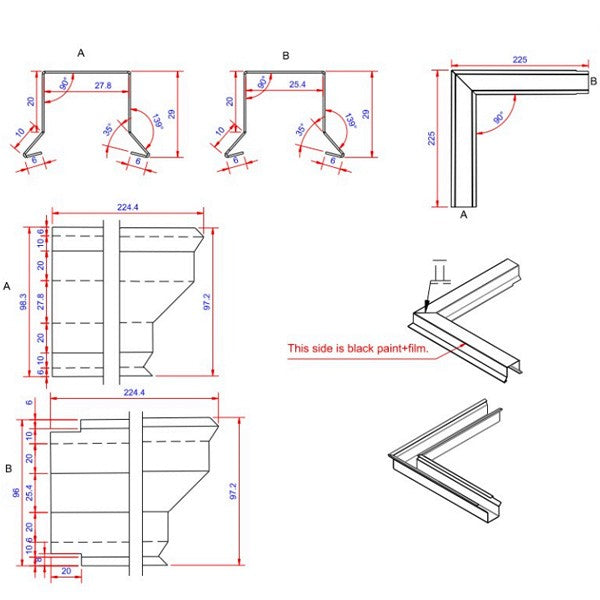 Sternkapsel 0,6x26x225 hjørne udvendigt Sort alu