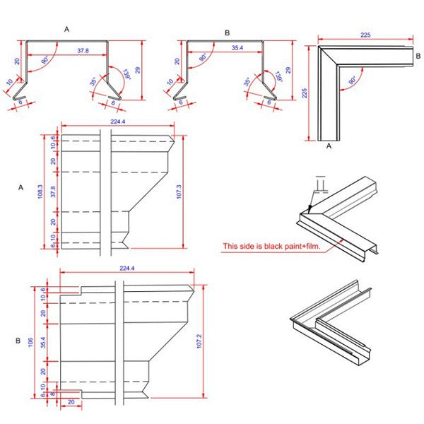 Sternkapsel 0,6x36x225 hjørne udvendigt Sort alu