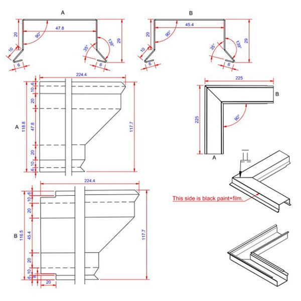 Sternkapsel 0,6x46x225 hjørne udvendigt Sort alu
