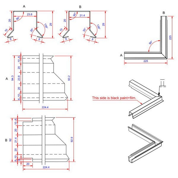 Sternkapsel 0,6x22x225 hjørne indvendigt Sort alu