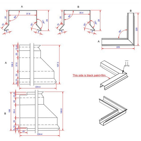 Sternkapsel 0,6x36x225 hjørne indvendigt Sort alu
