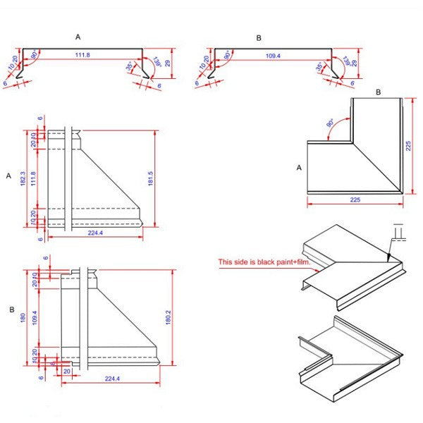 Sternkapsel 0,6x110x225 hjørne indvendigt Sort alu