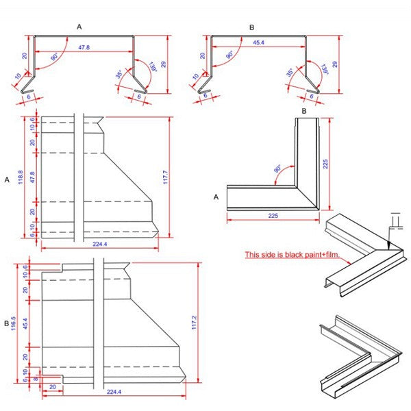 Sternkapsel 0,6x46x225 hjørne indvendigt Sort alu