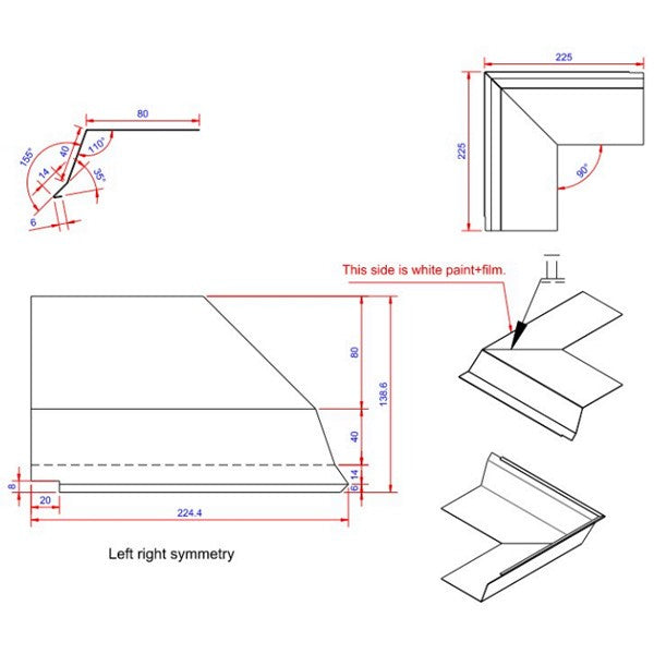 Tagfod 0,6x80x225 hjørne udvendigt Hvid alu