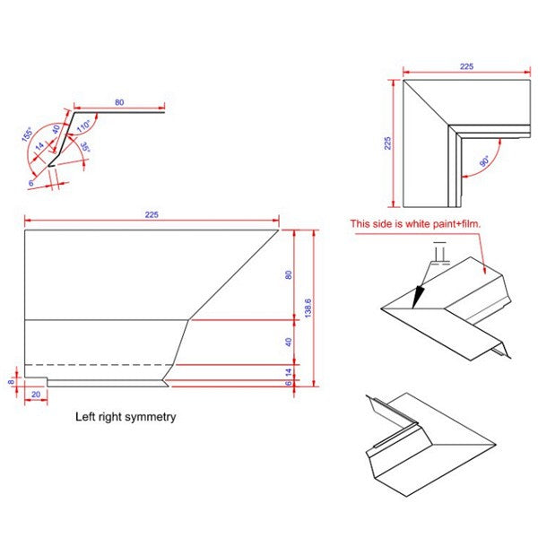 Tagfod 0,6x80x225 hjørne indvendigt Hvid alu