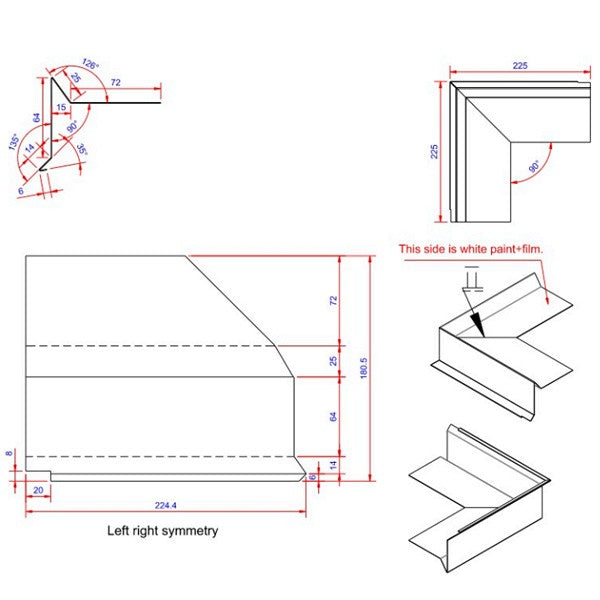 Vindskede 0,6x80x225 hjørne udvendigt Hvid alu
