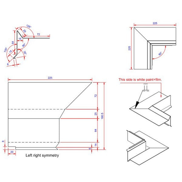 Vindskede 0,6x80x225 hjørne indvendigt Hvid alu
