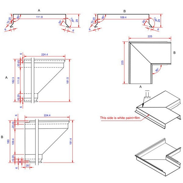 Sternkapsel 0,6x110x225 hjørne udvendigt Hvid alu