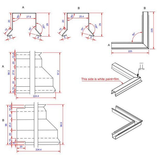 Sternkapsel 0,6x26x225 hjørne indvendigt Hvid alu