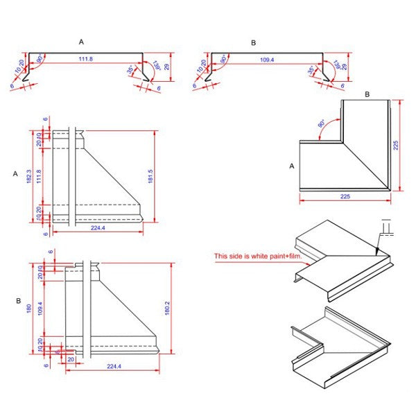 Sternkapsel 0,6x110x225 hjørne indvendigt Hvid alu