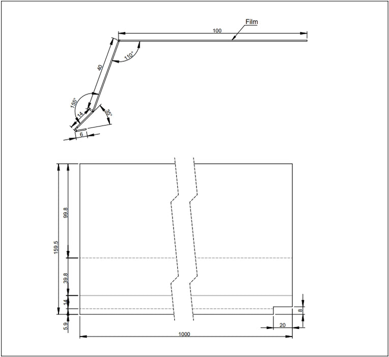 Tagfod i kobber 100 mm flange uden asfalt – Fodblik 1 meter