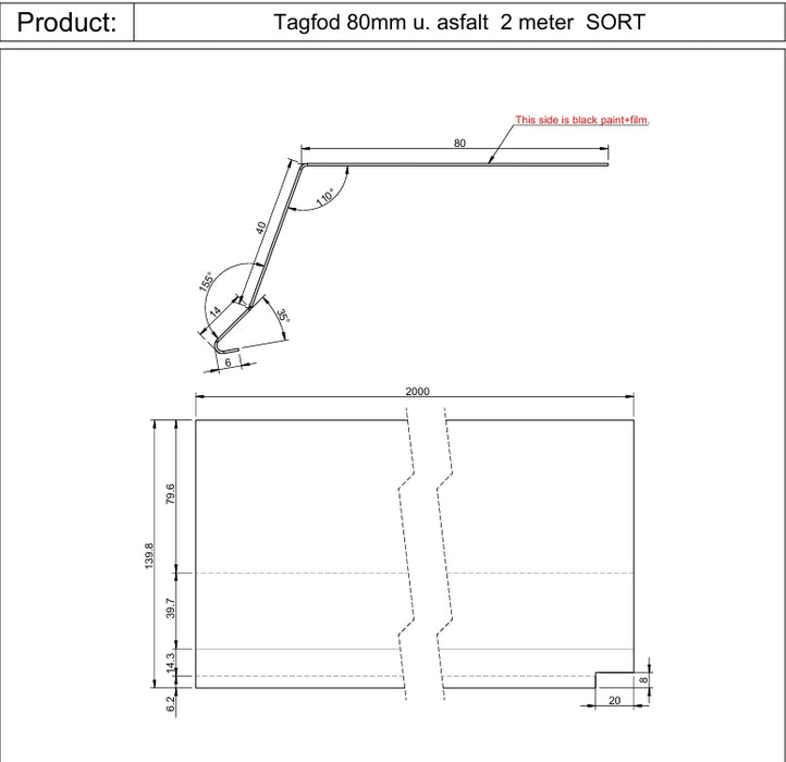 Tagfod 80mm u.asfalt - 2 meter