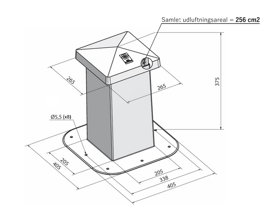 PLASTIGEN Exhaust hood 200x200 mm ASA for roofing felt with removable top