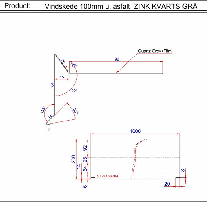 Vindskede 100mm - KVARTS GRÅ ZINK