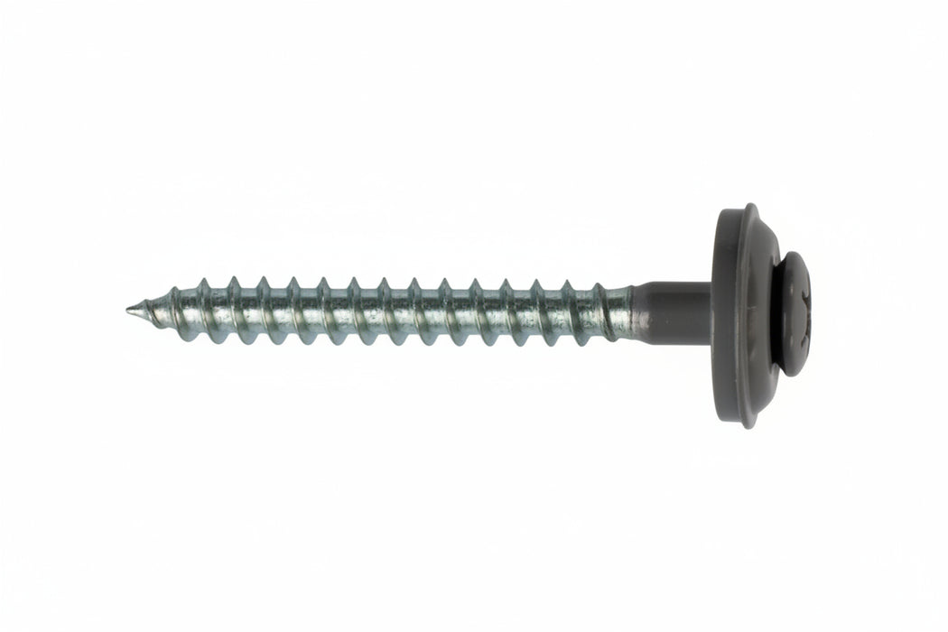 Blikkenslagerskrue i antracitgrå med skive og pakning