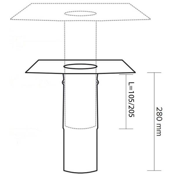 Dampspærre tagbrønd DN Ø125x280 mm muffedybde 105 mm Stål/APP læbering 125 mm