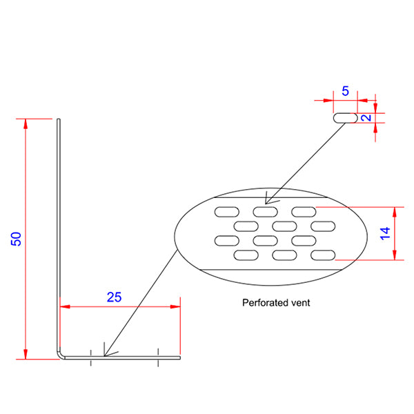 Ventilationsprofil, type L 25x50 Blank aluminium - 3 meter