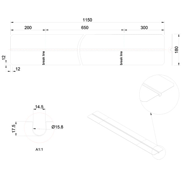 Varmefordelingsplade alu 0,5x180x1150 mm t/Ø16 mm rør uden låsetap