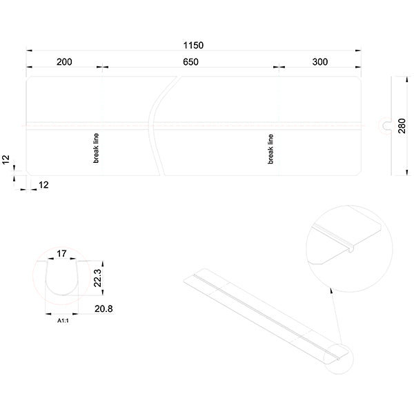 Varmefordelingsplade alu 0,5x280x1150 mm t/Ø20 mm rør uden låsetap