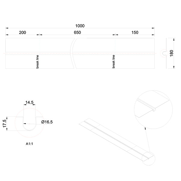 Varmefordelingsplade alu 0,4x180x1000 mm t/Ø16 mm rør uden låsetap