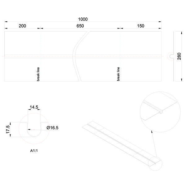 Varmefordelingsplade alu 0,4x280x1000 mm t/Ø16 mm rør uden låsetap
