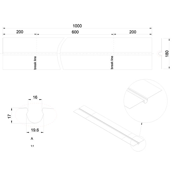 Varmefordelingsplade alu 0,3x180x1000 mm t/Ø16 mm rør med låsetap