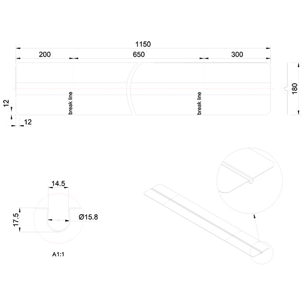 Varmefordelingsplade alu 0,4x180x1150 mm t/Ø16 mm rør uden låsetap