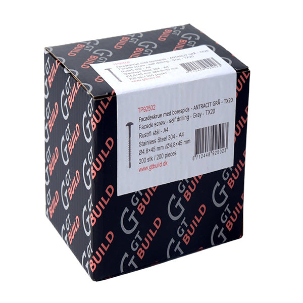 Facadeskrue m/borespids ANTRACIT GRÅ TX20 A4 Ø4,8x45 mm 200 stk