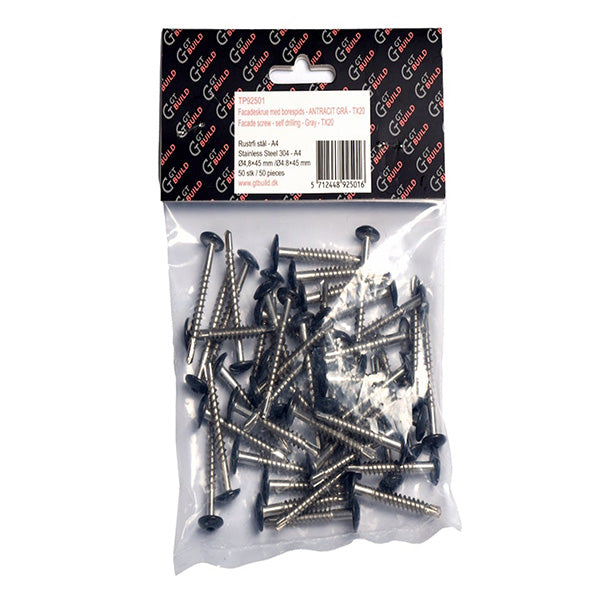 Facadeskrue m/borespids ANTRACIT GRÅ TX20 A4 Ø4,8x45 mm 50 stk