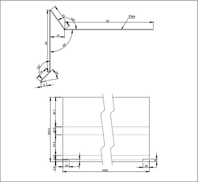Vindskede i kobber 100 mm – flange uden asfalt – 1 meter